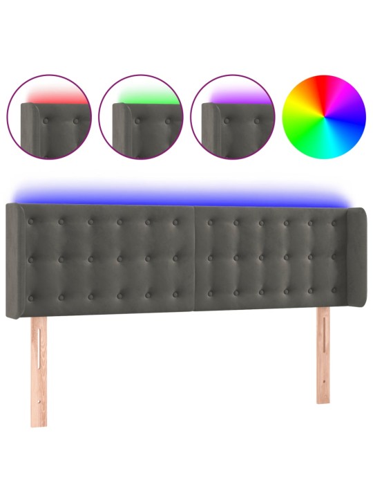 Gultas galvgalis ar LED, 147x16x78/88 cm, tumši pelēks samts