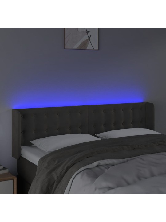 Gultas galvgalis ar LED, 147x16x78/88 cm, tumši pelēks samts