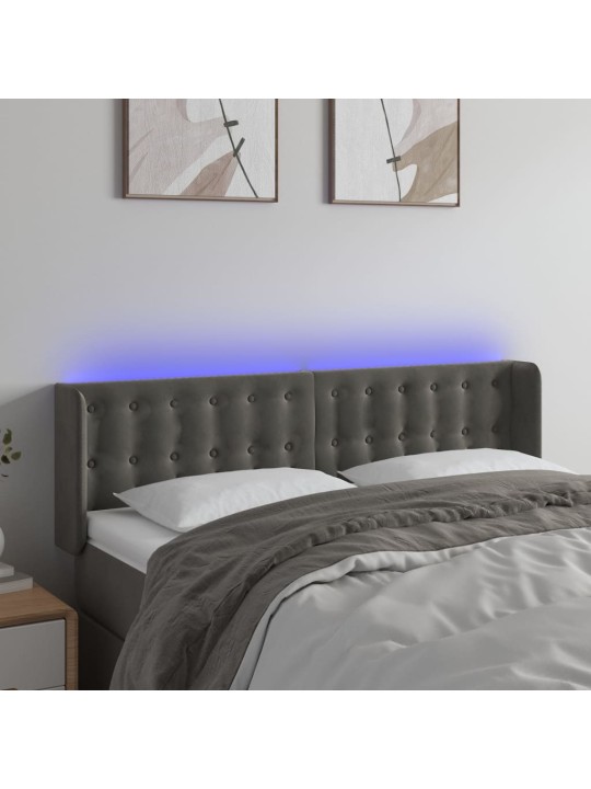 Gultas galvgalis ar LED, 147x16x78/88 cm, tumši pelēks samts