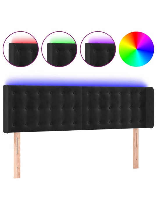 Gultas galvgalis ar LED, 147x16x78/88 cm, melns samts