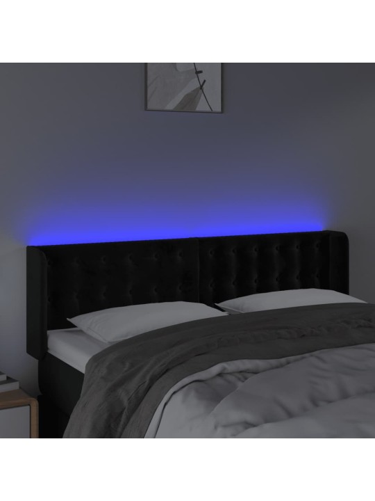 Gultas galvgalis ar LED, 147x16x78/88 cm, melns samts