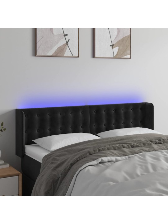 Gultas galvgalis ar LED, 147x16x78/88 cm, melns samts