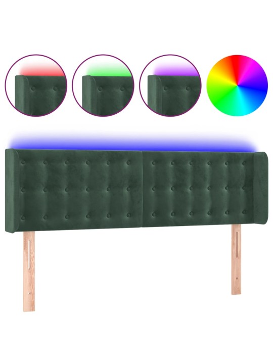 Gultas galvgalis ar LED, 147x16x78/88 cm, tumši zaļš samts