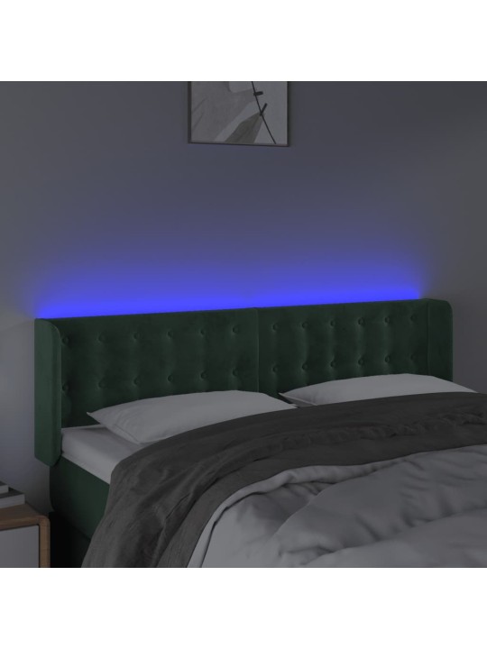 Gultas galvgalis ar LED, 147x16x78/88 cm, tumši zaļš samts
