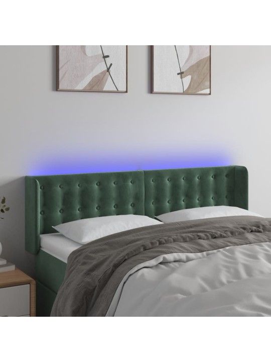 Gultas galvgalis ar LED, 147x16x78/88 cm, tumši zaļš samts