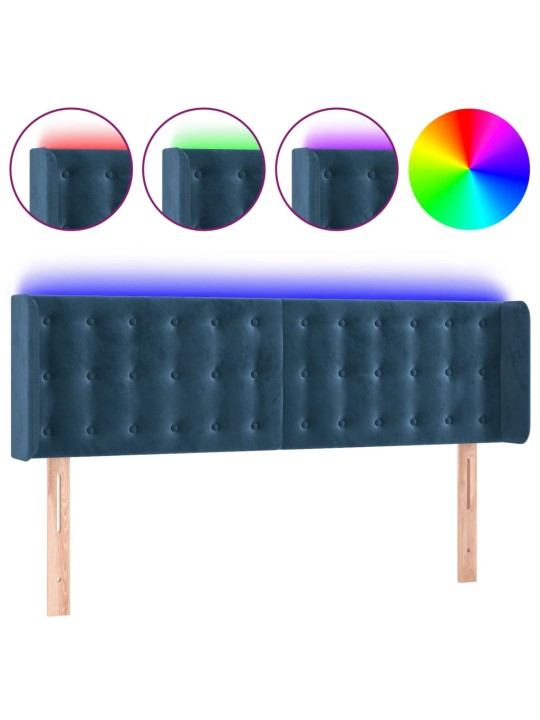 Gultas galvgalis ar LED, 147x16x78/88 cm, tumši zils samts