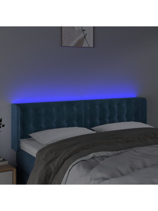 Gultas galvgalis ar LED, 147x16x78/88 cm, tumši zils samts