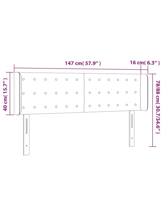 Gultas galvgalis ar LED, 147x16x78/88 cm, tumši zils samts