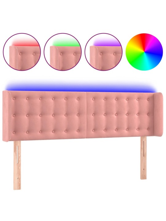 Gultas galvgalis ar LED, 147x16x78/88 cm, rozā samts