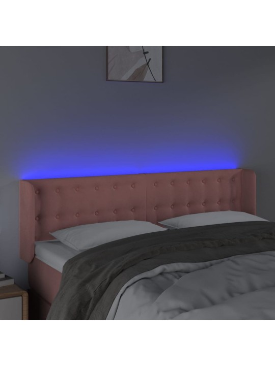 Gultas galvgalis ar LED, 147x16x78/88 cm, rozā samts