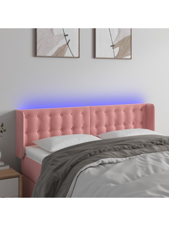Gultas galvgalis ar LED, 147x16x78/88 cm, rozā samts