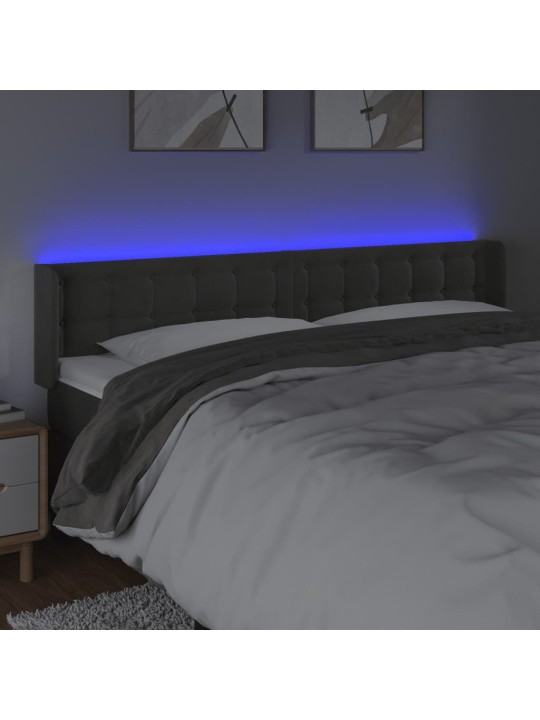 Gultas galvgalis ar LED, 163x16x78/88 cm, tumši pelēks samts