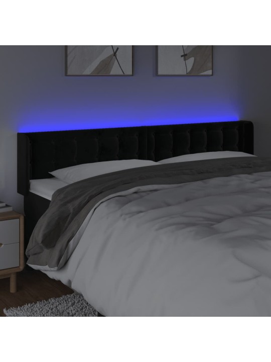Gultas galvgalis ar led, 183x16x78/88 cm, melns samts