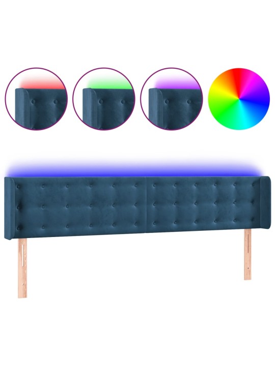 Gultas galvgalis ar led, 183x16x78/88 cm, tumši zils samts