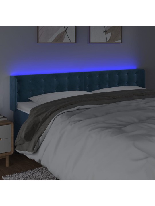 Gultas galvgalis ar led, 183x16x78/88 cm, tumši zils samts