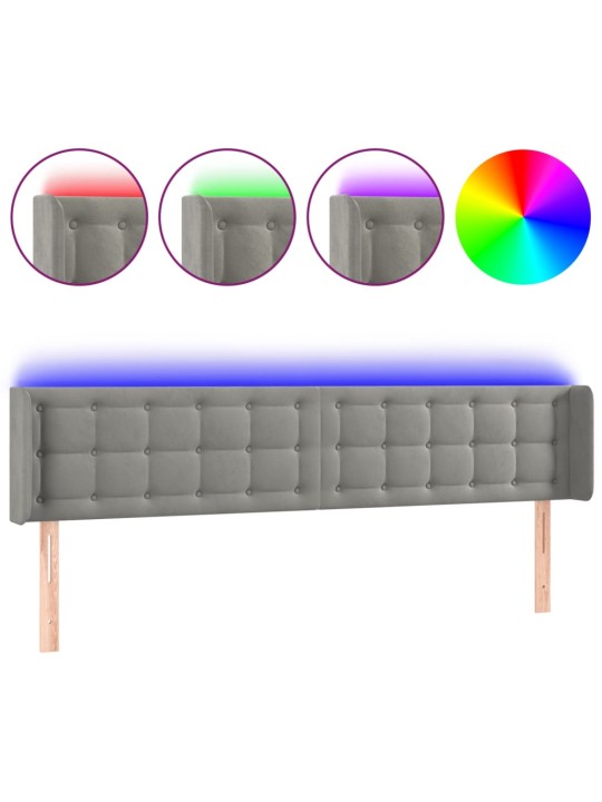 Gultas galvgalis ar led, 203x16x78/88 cm, gaiši pelēks samts