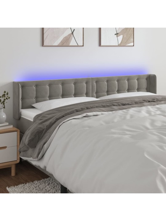 Gultas galvgalis ar led, 203x16x78/88 cm, gaiši pelēks samts