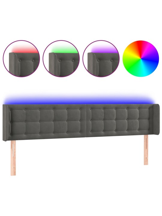 Gultas galvgalis ar led, 203x16x78/88 cm, tumši pelēks samts