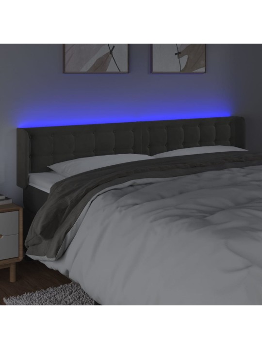 Gultas galvgalis ar led, 203x16x78/88 cm, tumši pelēks samts