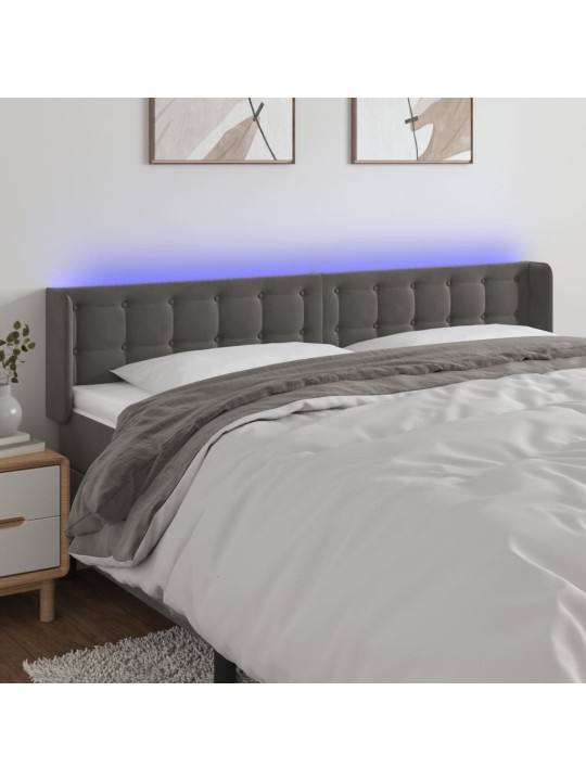 Gultas galvgalis ar led, 203x16x78/88 cm, tumši pelēks samts