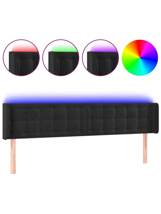 Gultas galvgalis ar led, 203x16x78/88 cm, melns samts