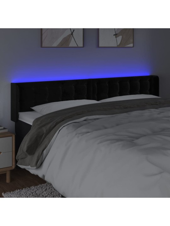 Gultas galvgalis ar led, 203x16x78/88 cm, melns samts