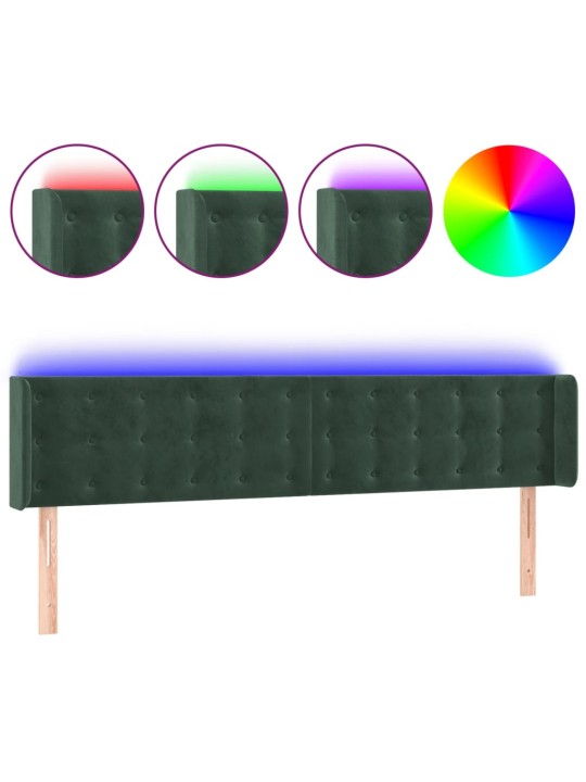 Gultas galvgalis ar led, 203x16x78/88 cm, tumši zaļš samts