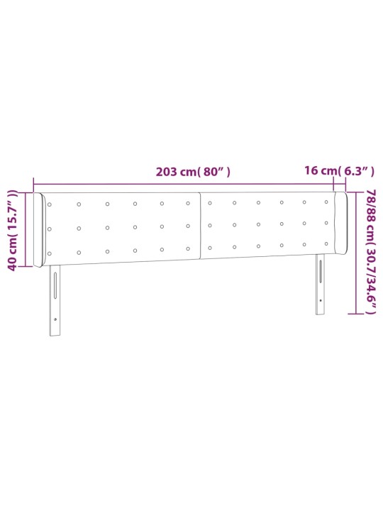 Gultas galvgalis ar led, 203x16x78/88 cm, tumši zaļš samts