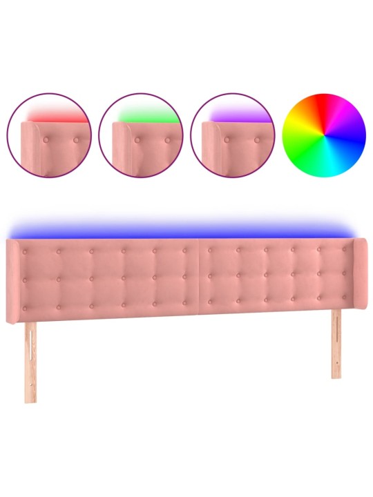 Gultas galvgalis ar led, 203x16x78/88 cm, rozā samts