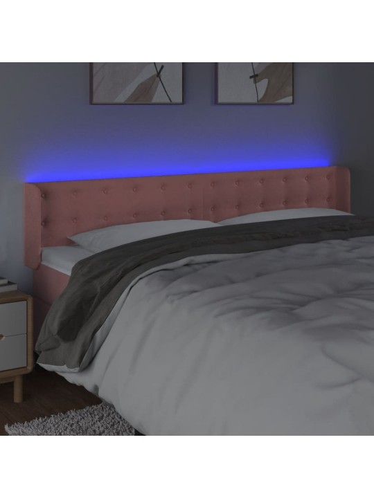 Gultas galvgalis ar led, 203x16x78/88 cm, rozā samts