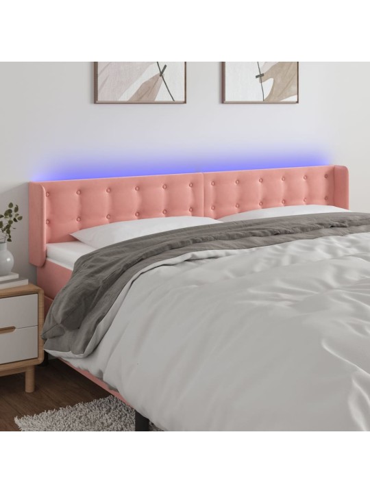 Gultas galvgalis ar led, 203x16x78/88 cm, rozā samts