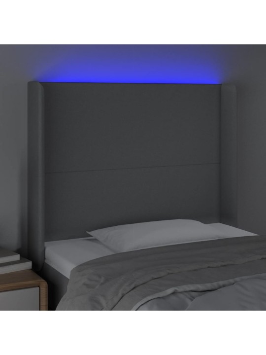Gultas galvgalis ar led, 83x16x118/128 cm, gaiši pelēks audums