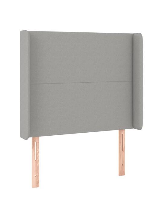 Gultas galvgalis ar led, 93x16x118/128 cm, gaiši pelēks audums