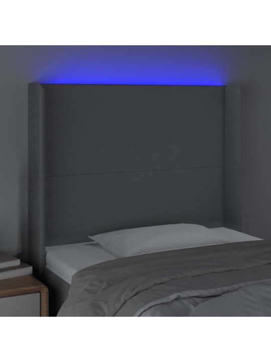 Gultas galvgalis ar led, 93x16x118/128 cm, gaiši pelēks audums