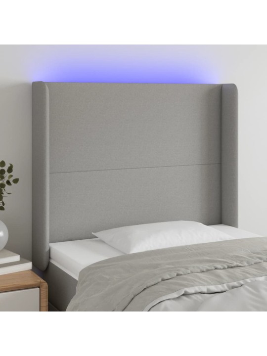 Gultas galvgalis ar led, 93x16x118/128 cm, gaiši pelēks audums