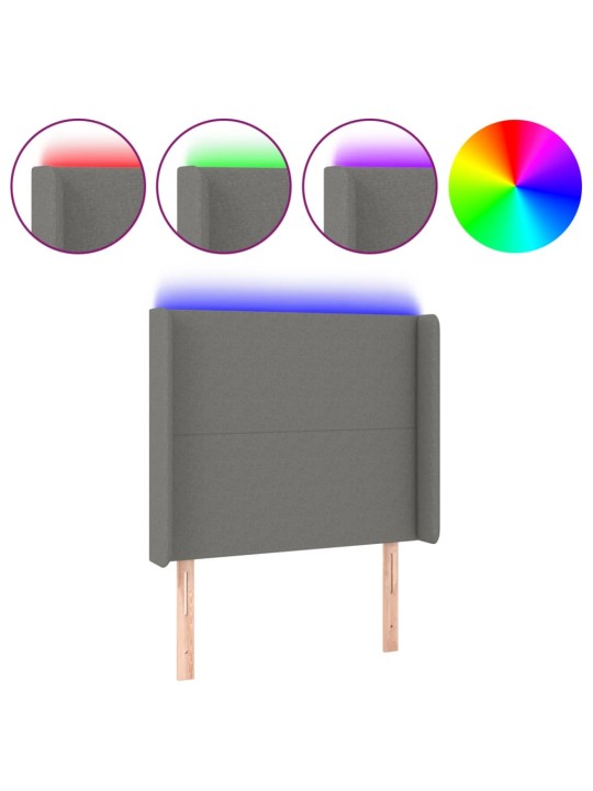 Gultas galvgalis ar led, 93x16x118/128 cm, tumši pelēks audums