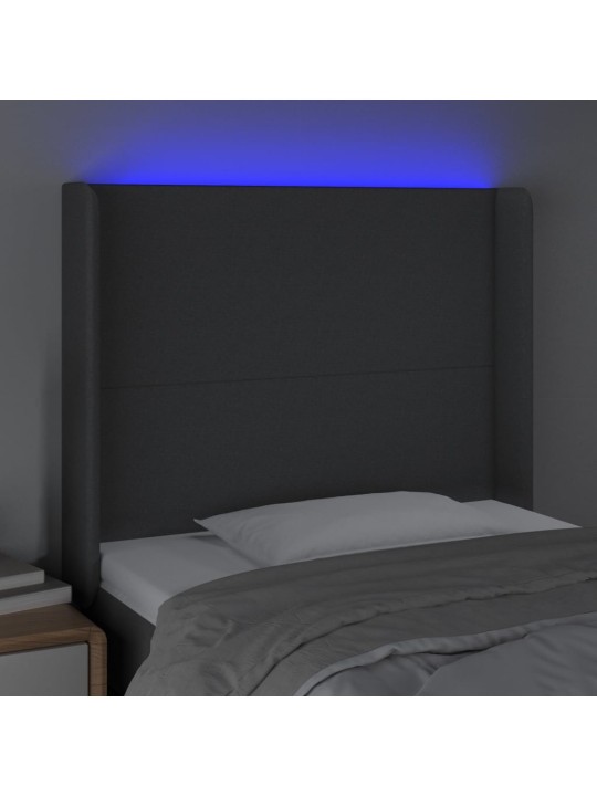 Gultas galvgalis ar led, 93x16x118/128 cm, tumši pelēks audums