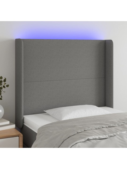 Gultas galvgalis ar led, 93x16x118/128 cm, tumši pelēks audums