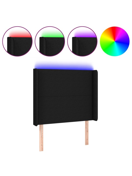 Gultas galvgalis ar led, 93x16x118/128 cm, melns audums