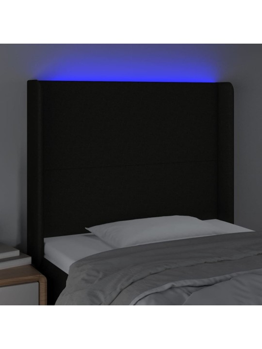 Gultas galvgalis ar led, 93x16x118/128 cm, melns audums