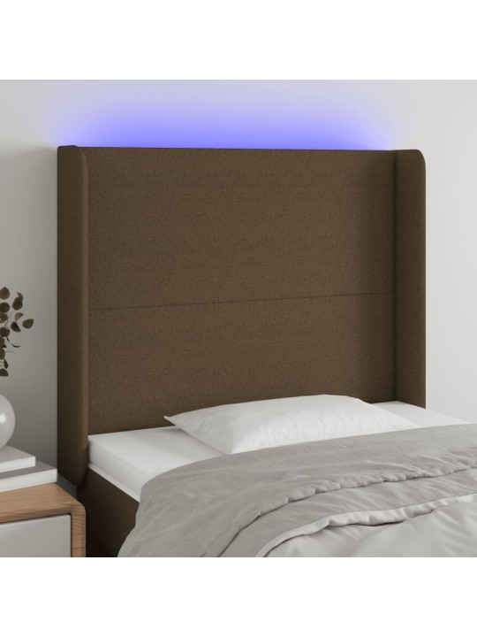 Gultas galvgalis ar led, 93x16x118/128 cm, tumši brūns audums