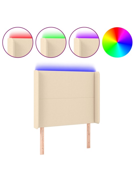 Gultas galvgalis ar led, 93x16x118/128 cm, krēmkrāsas audums