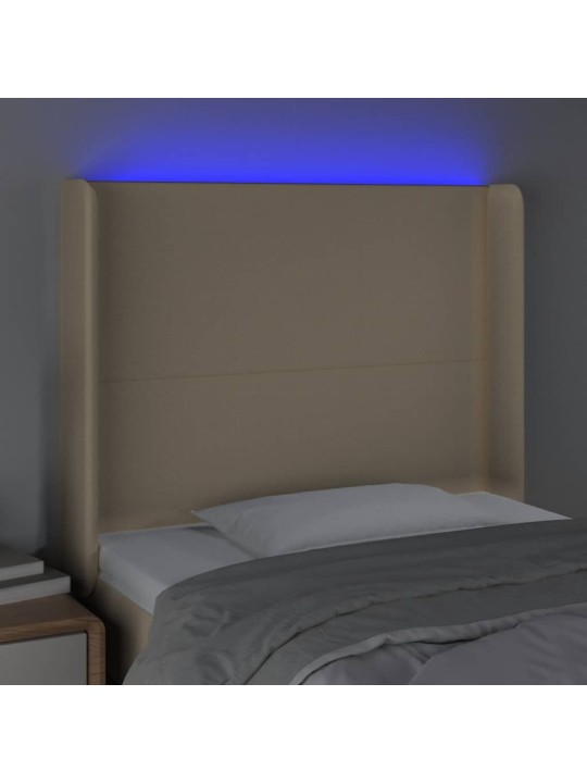 Gultas galvgalis ar led, 93x16x118/128 cm, krēmkrāsas audums