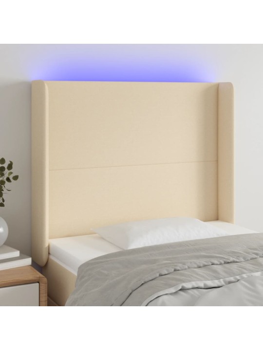 Gultas galvgalis ar led, 93x16x118/128 cm, krēmkrāsas audums