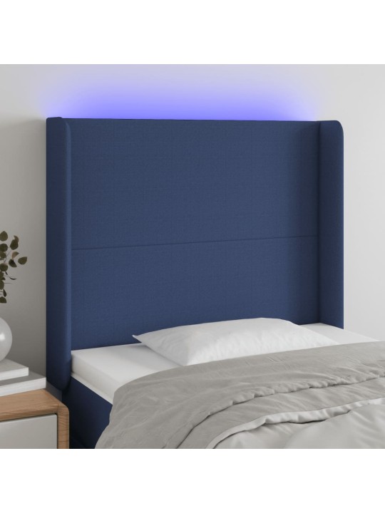 Gultas galvgalis ar led, 93x16x118/128 cm, zils audums