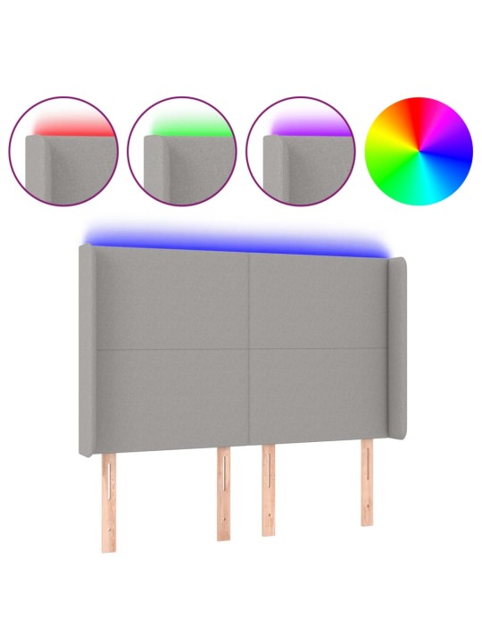 Gultas galvgalis ar LED, 147x16x118/128 cm, gaiši pelēks audums