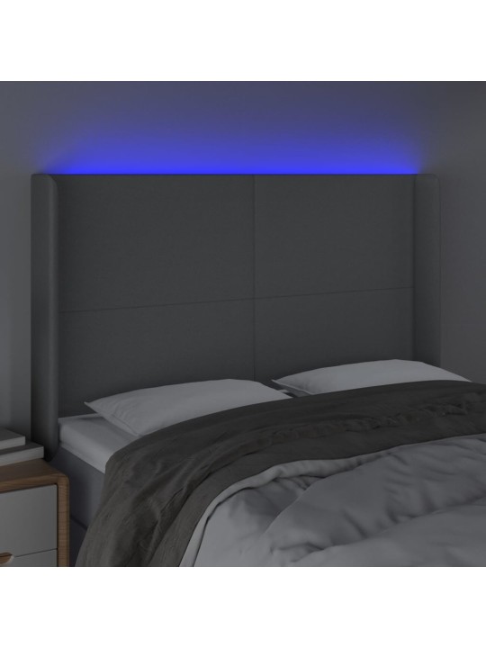 Gultas galvgalis ar LED, 147x16x118/128 cm, gaiši pelēks audums
