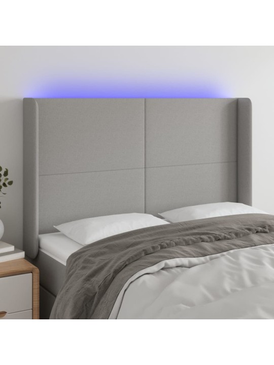 Gultas galvgalis ar LED, 147x16x118/128 cm, gaiši pelēks audums