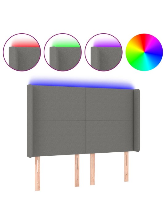 Gultas galvgalis ar LED, 147x16x118/128 cm, tumši pelēks audums