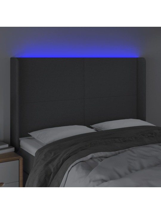 Gultas galvgalis ar LED, 147x16x118/128 cm, tumši pelēks audums